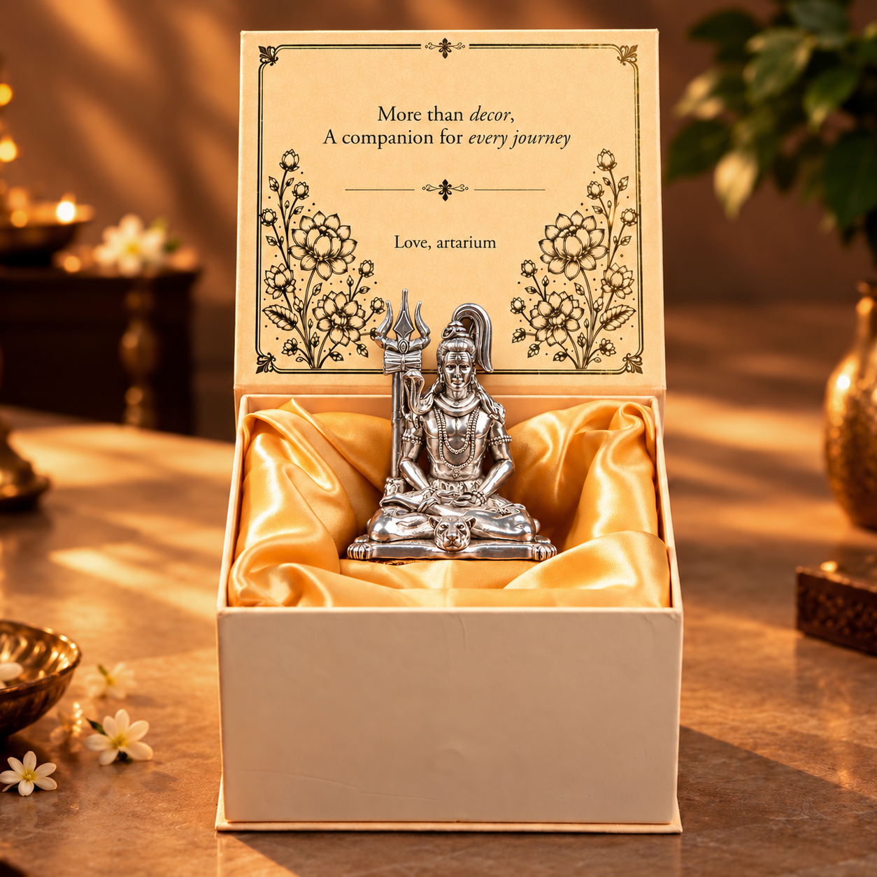 Meditating Lord Shiva silver-plated idol with premium packaging